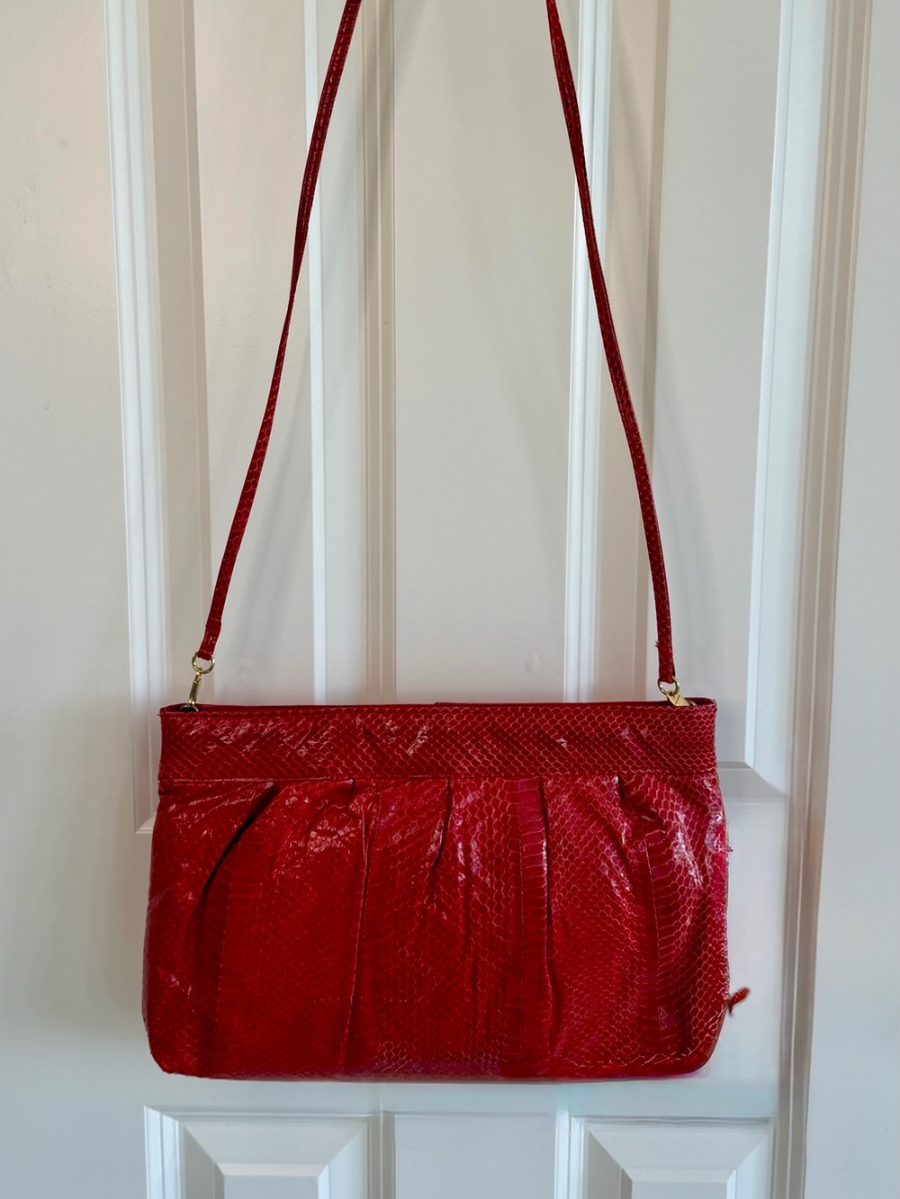 Mary Ann Rosenfeld Red Faux Snakeskin Clutch/Crossbody Bag, NWOT
